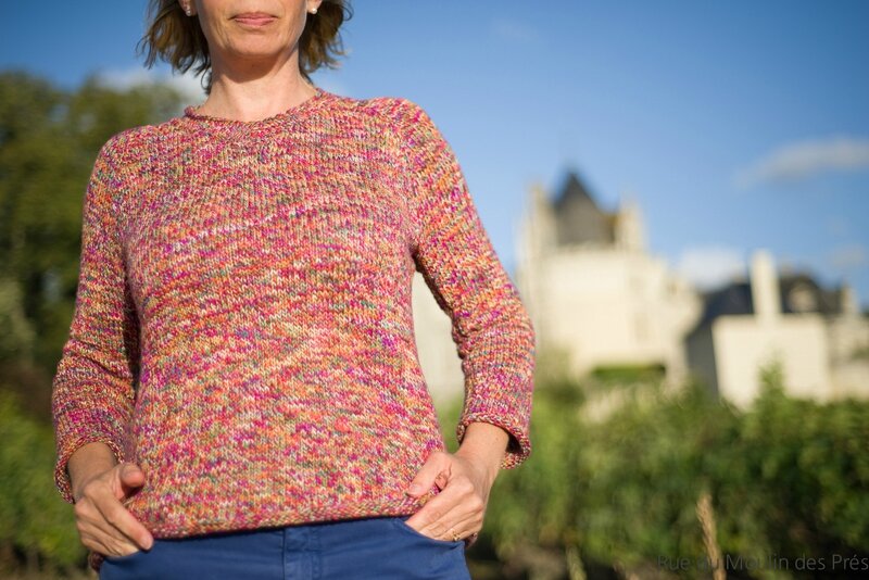 Simple Summer Tweed Top Down V neck 01_-6