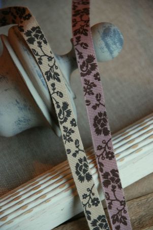 ruban nature feuillage vieux rose et beige