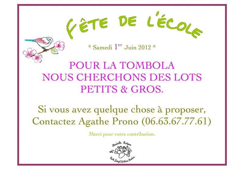 Recherche de lots pour la tombola! Amicale Laïque Baden