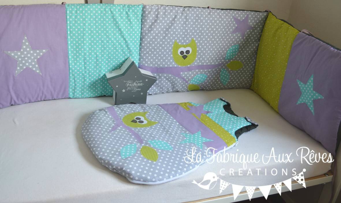 Tour lit et gigoteuse hibou étoiles turquoise caraïbe vert ...