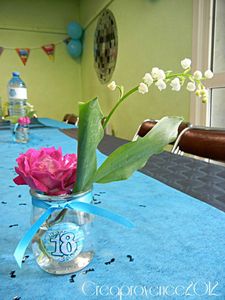 des boules à facettes et un panneau de photos retraçant la vie de la personne fêtée, photos rangées de manière à écrire 18, son âge. table buffet décor