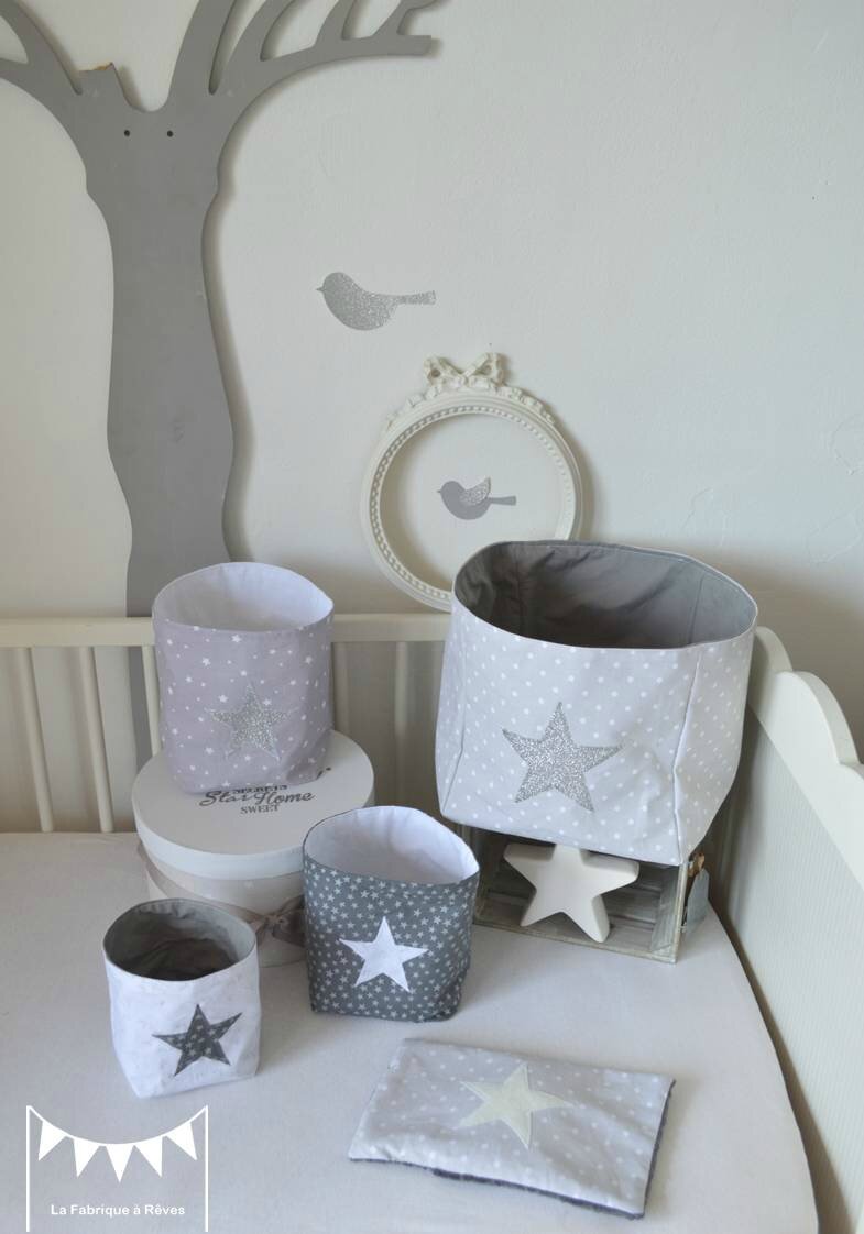 Pochons rangement gris blanc argent paillette étoiles décoration ...