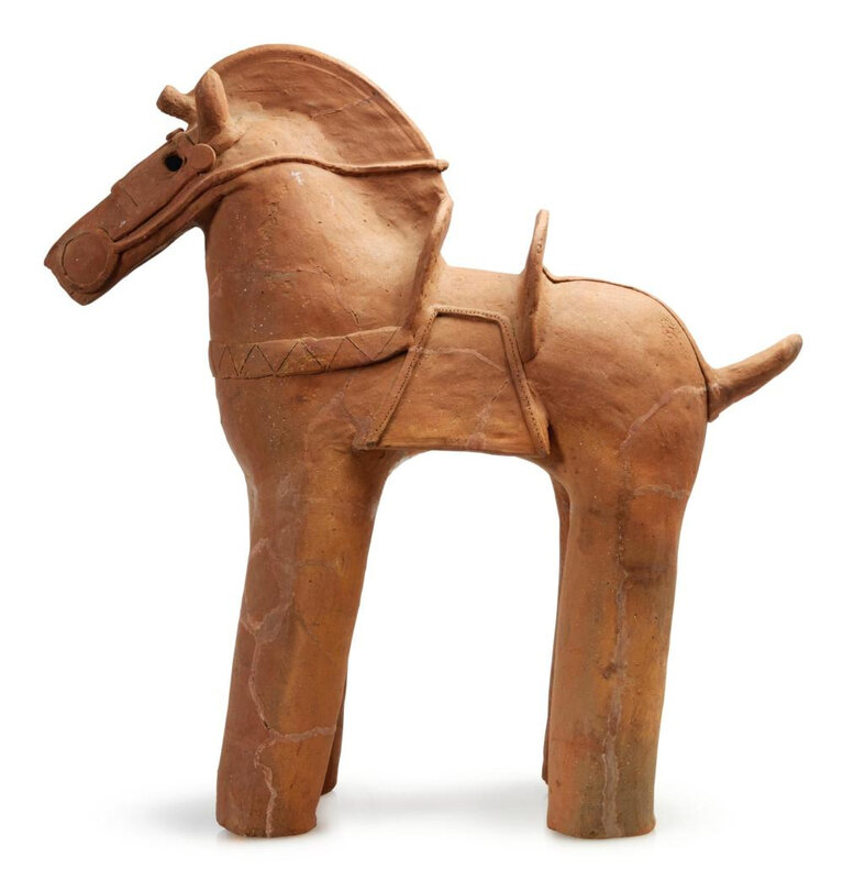A large Japanese Haniwa figure of a horse, late Kofun period, circa 6th