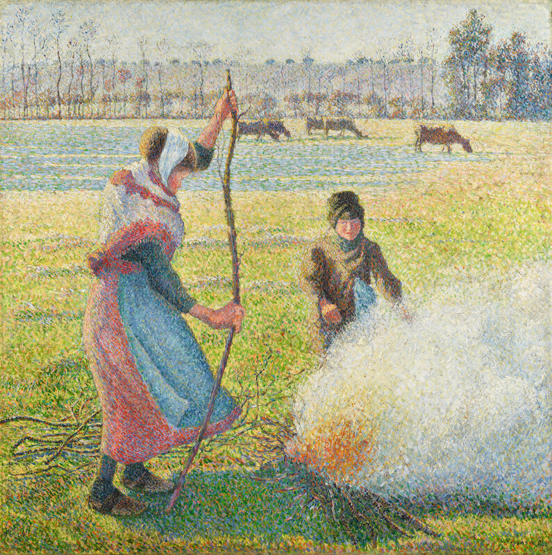 Camille-Pissarro-Gelée-blanche-jeune-paysanne-faisant-du-feu-1888-oil-on-canvas-92