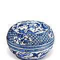 A blue and white 'monkeys, deer and horses' circular box and cover, ming dynasty, wanli period (1573-1619)