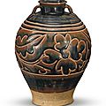 A 'cizhou' black-glazed sgraffiato vase (meiping), jin dynasty