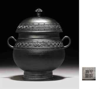 a_rare_black_glazed_archaistic_footed_vessel_and_cover_you_guangxu_per_d5477413h
