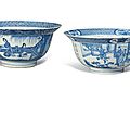 Two blue and white deep bowls, one with kangxi six-character mark and of the period (1662-1722), the other kangxi period