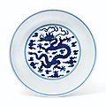 A blue and white 'dragon' dish, qianlong period (1736-1795)