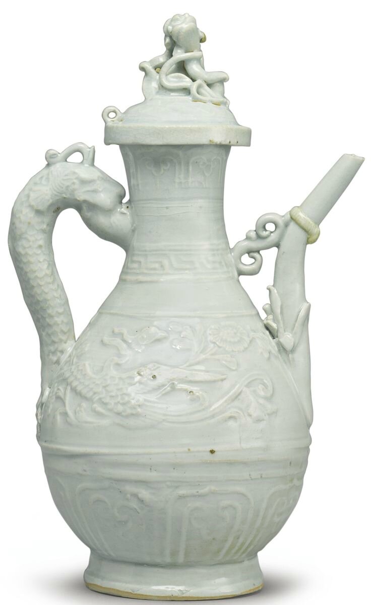 A large 'Qingbai'  ewer and cover, Yuan dynasty