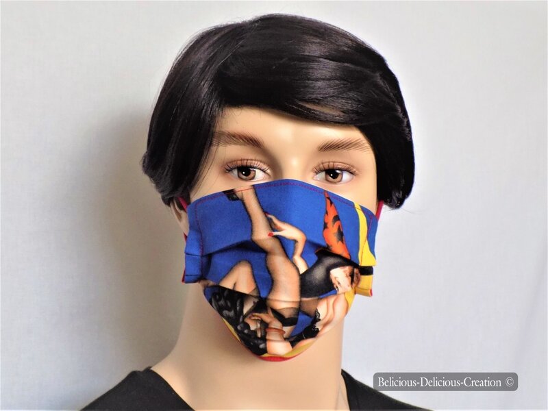 UNISEX Masque,Protection visage en tissu !! BEWITCHED !! en Coton T:18.5 cm wide, 9cm Long Extensible à 17cm belicious-delicious