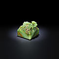 A very rare imperial spinach-green jade seal, 18th-19th century
