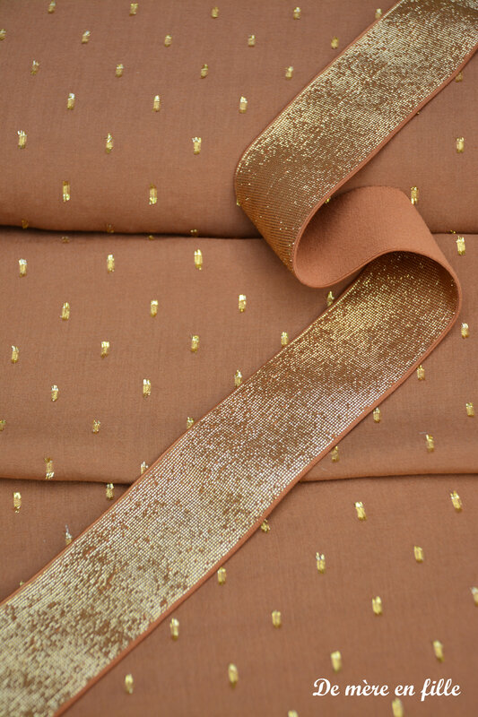 elastique camel lurex doré 40 mm