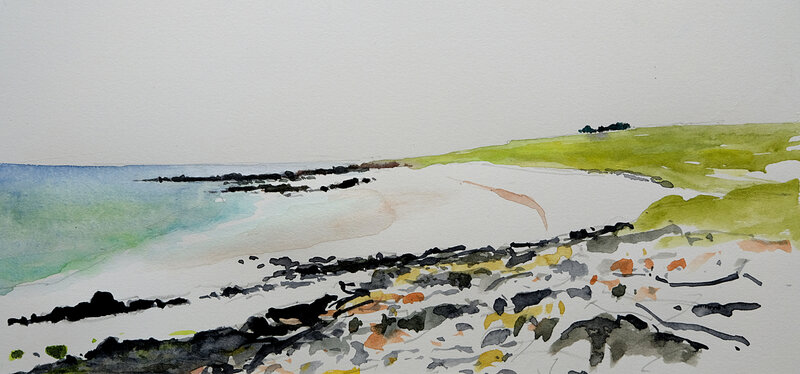 hoedic tahiti beach, juillet 2018 aquarelle