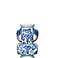 A ming-style blue and white facetted vase, qing dynasty, 18th century