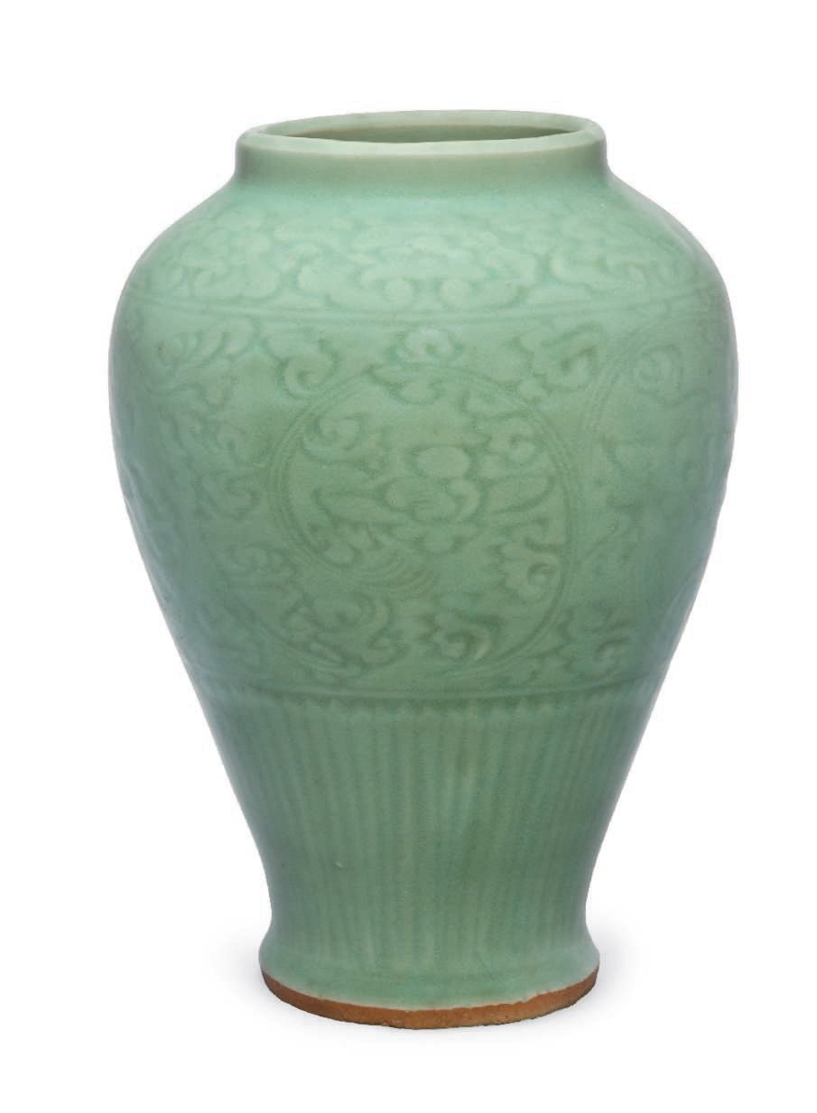 A carved Longquan celadon vase, late Yuan-early Ming dynasty, mid-14th-early 15th century