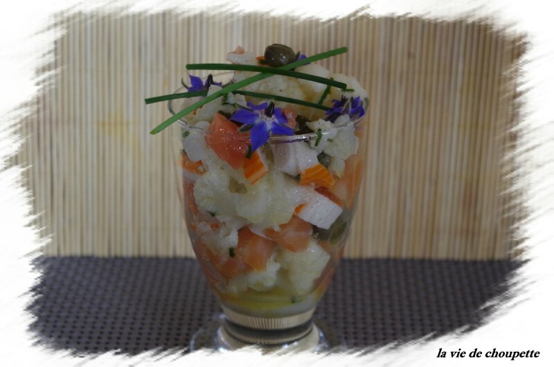 salade de chou-fleur, surimi et saumon fumé-48