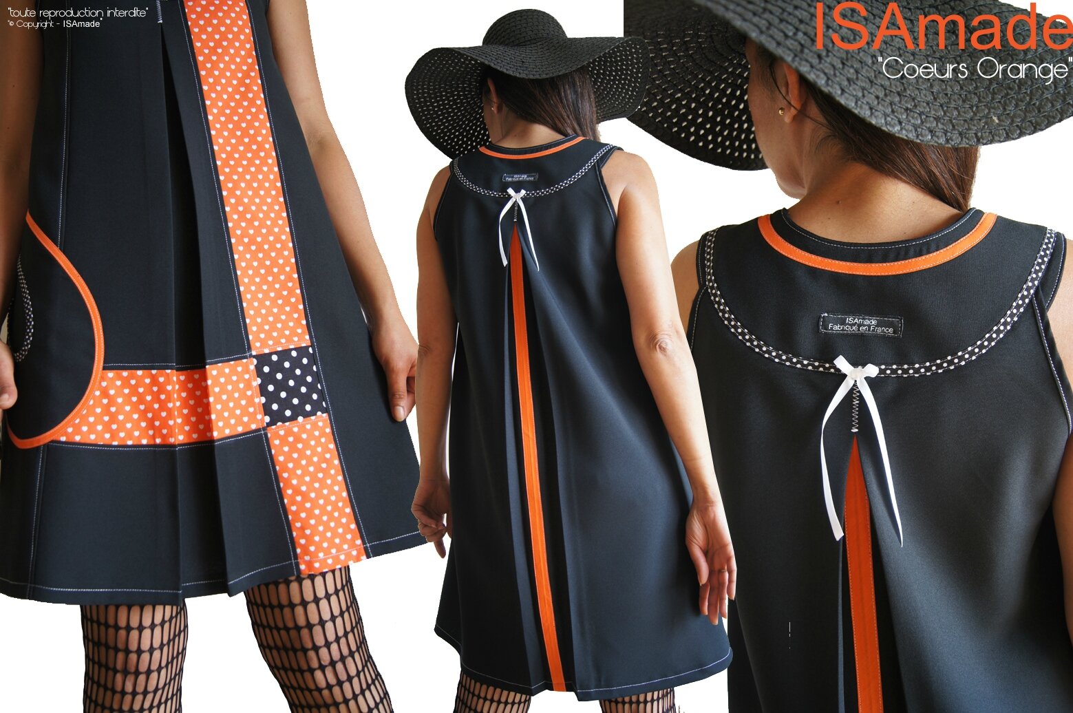 Robe trapèze Noire Chasuble Asymétrique Noire & Orange Graphique