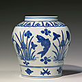 A blue and white 'fish' jar, jiajing mark and period (1522-1566)