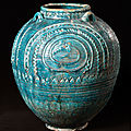 Earthenware storage jar with a turquoise glaze, western iran or iraq, 8th century