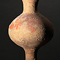 A painted potery high-footed globular vase and cover, han dynasty (206 bc-220 ad)