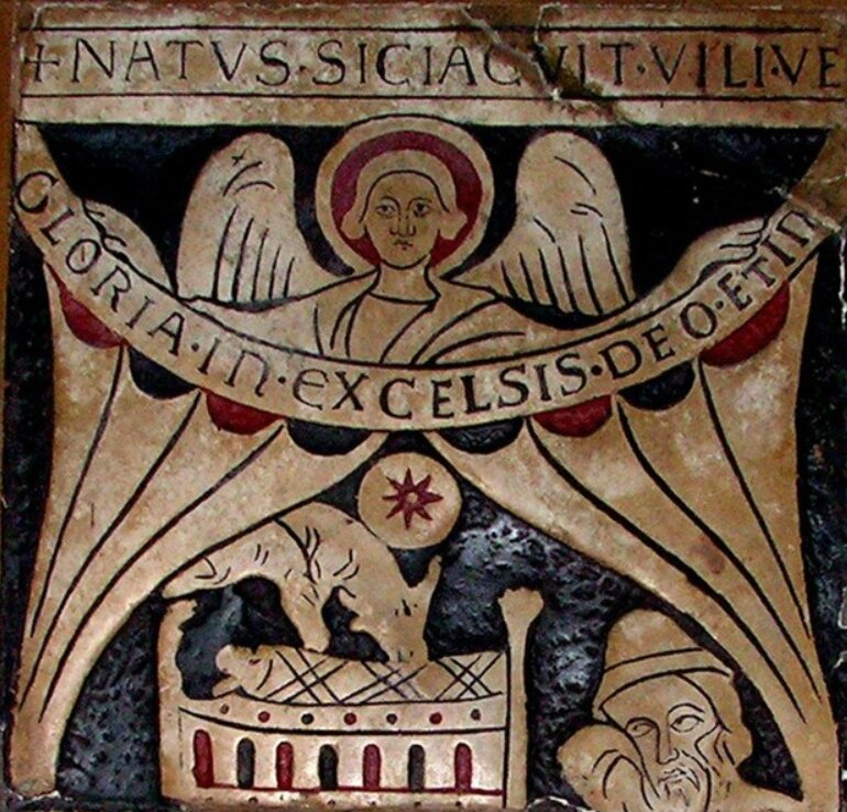 Gloria, détail de la nativité, cathédrale de Saint-Omer