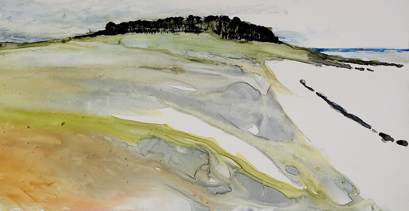 presqu'ile villeneuve avril 2018, aquarelle, 48 x 26 cm