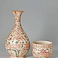 Polychrome ty ba bottle & deep bowl with polychrome decoration, lê dynasty, 15th–16th c. a.d., vietnam