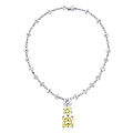 A superb coloured diamond and diamond pendant necklace, by jahan