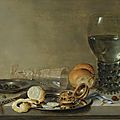 Willem claesz. heda. still life of a roemer and a façon de venise, a partly peeled lemon, a pocket-watch and capers on pewter 