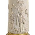 A german carved ivory beaker on a bronze stand, 19th ct.