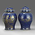 A Pair of Powder-Blue Baluster Jars and Covers, Jiaqing period (1796-1820). Photo Stockholms Auktionsverk,