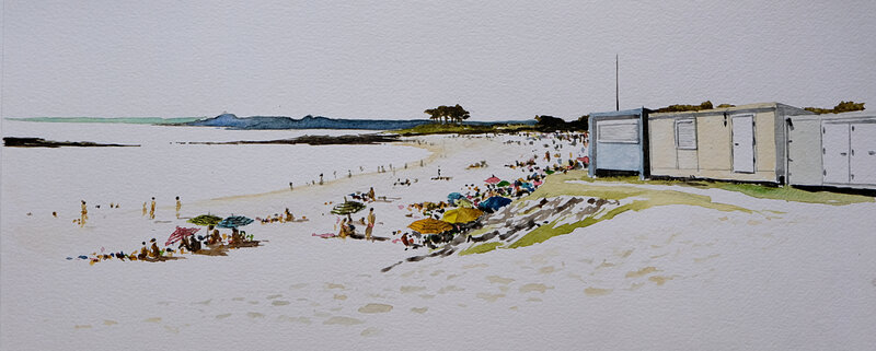 dernier jour de plage à goh velin, aquarelle septembre 2018