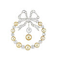 Belle epoque platinum, gold, natural button pearl and diamond circle bow brooch