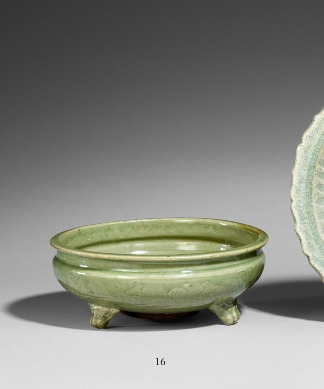 A Longquan celadon tripod incense burner. Ming dynasty (13681644