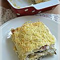 Lasagnes à l'aubergine, dés de jambon et béchamel aux tomates séchées