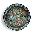 A large turquoise-ground cloisonné enamel 'dragon and phoenix' basin, late ming dynasty (1368-1644)