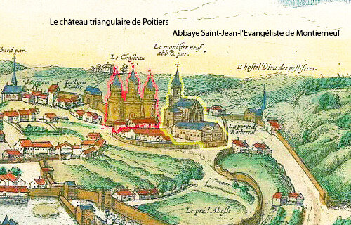 Poitiers fortifications moyen age Château triangulaire - Abbaye Saint-Jean-l'Evangéliste de Montierneuf
