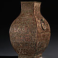 An important and very rare inlaid bronze facted jar, fanghu, warring states period, 4th-3rd century bc