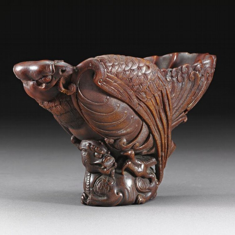 A spectacular 'ying xiong' rhinoceros horn libation cup, late Ming-early Qing dynasty, 17th Century