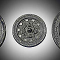 Three bronze circular mirrors, Eastern Han dynasty-Three Kingdoms period (25-265)