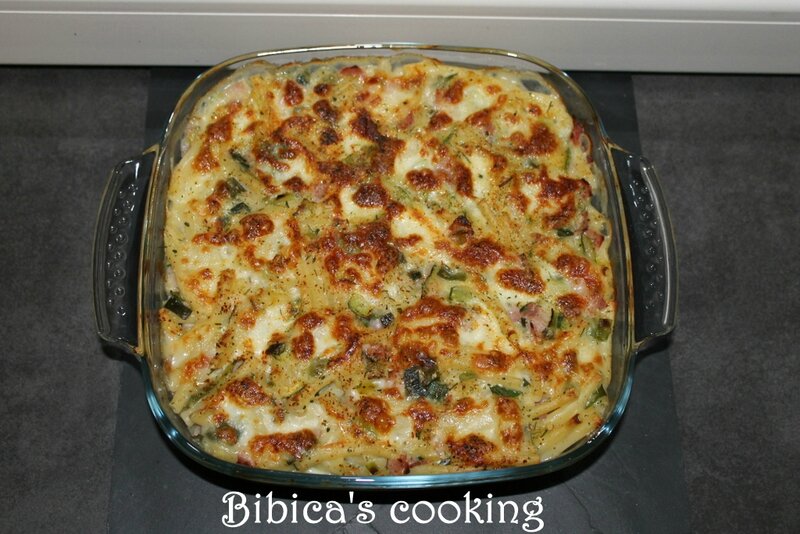 Macaroni jambon sauce poireaux _ courgette {Cooking Chef} haut