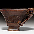 A small rhinoceros horn libation cup with archaistic decoration, china, 17th century