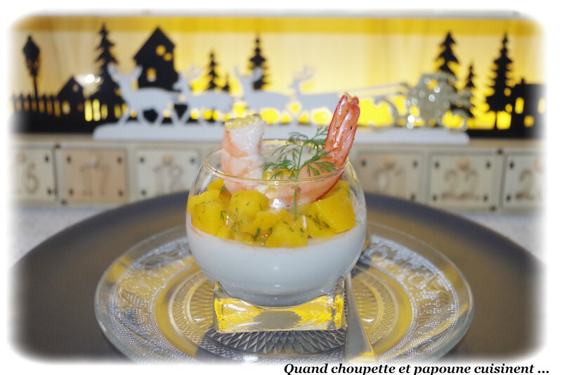 panna cotta salée , crevettes et dés de mangue-5328