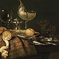 Willem claesz. heda. a still life with a nautilus cup, a silver salt cellar, a roemer and a façon de venise glass, ...