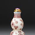 A fine imperial enamelled glass ‘double-gourd’ snuff bottle, palace workshops, blue enamel mark and period of qianlong
