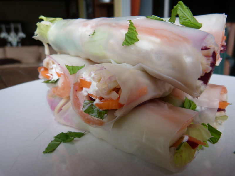 Rouleaux de feuille de riz au saumon