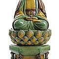 A sancai-glazed model of buddha on a lotos throne, china, ming or early qing dynasty