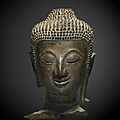 Tête de buddha, thailande, style dit de u-thong a, ca 14°-15° siècle 