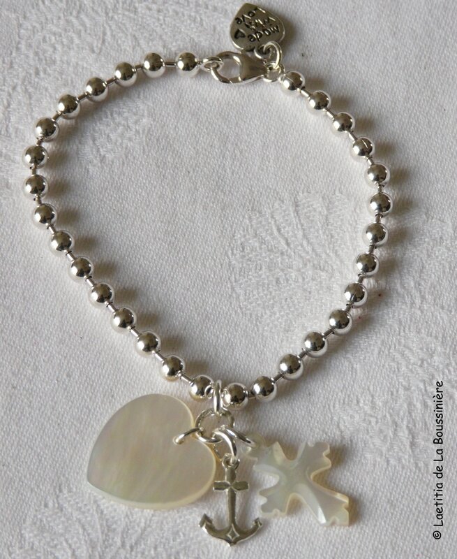 Bracelet perles argent Vertus Théologales (rassemblées) - nacre et argent massif